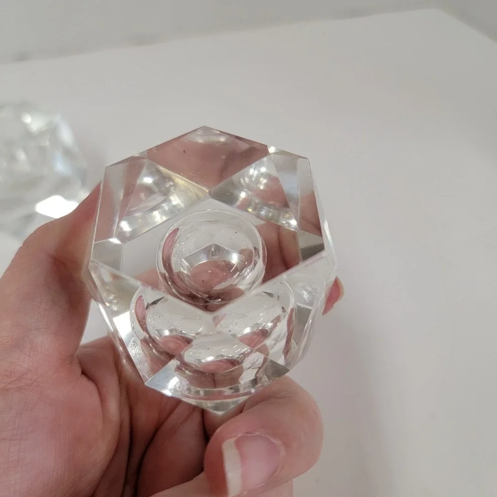 Glass Taper Candle Holders Geometric Faceted Prism Heavy Clear